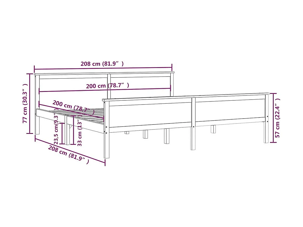 Lit double | Lit adulte | Cadre de lit marron miel bois pin massif 200x200cm