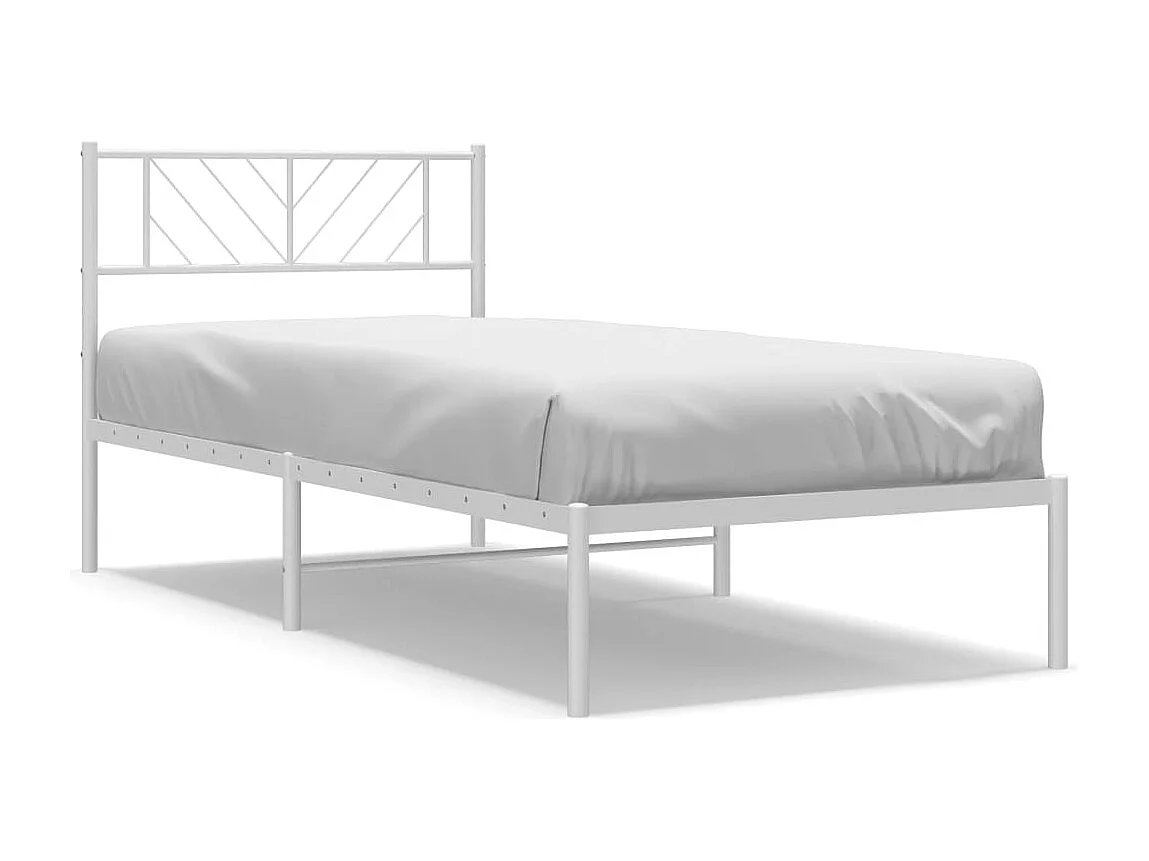 Lit simple | Lit adulte, enfant | Cadre de lit métal avec tête de lit blanc 90x190cm