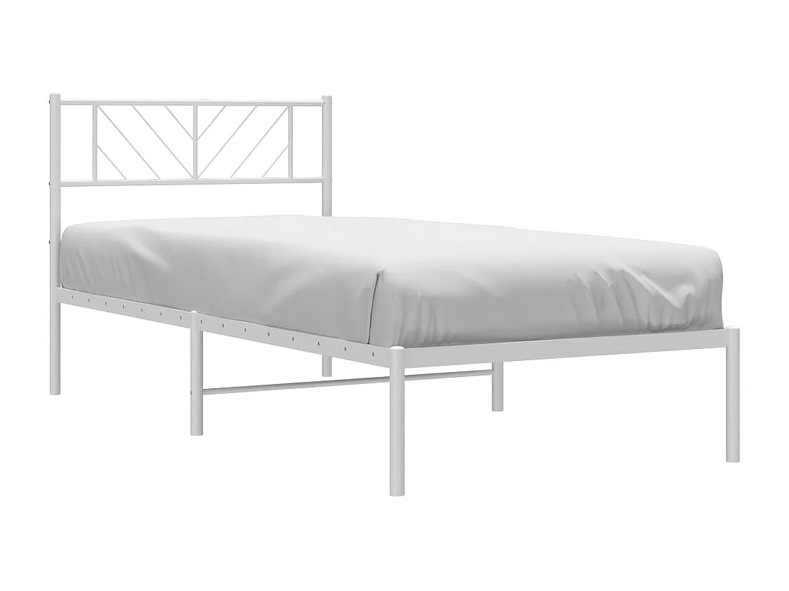 Lit simple | Lit adulte, enfant | Cadre de lit métal avec tête de lit blanc 90x190cm