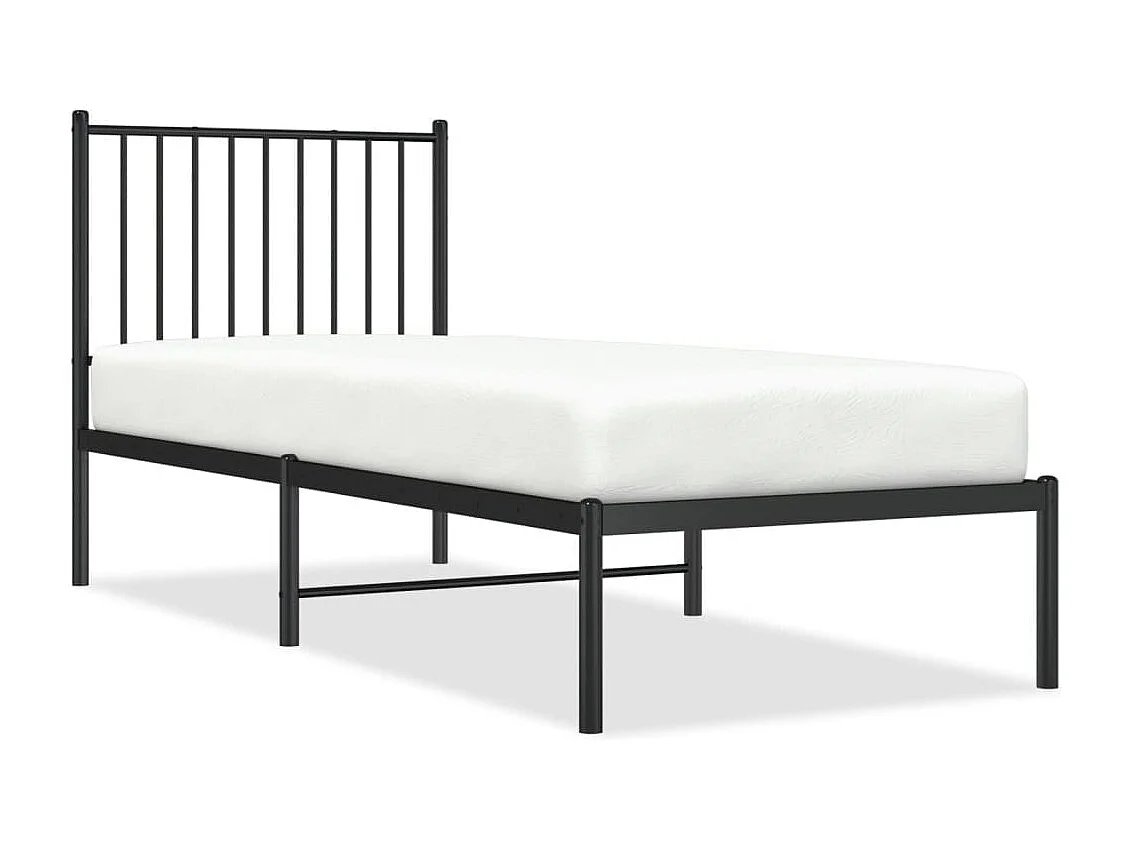 Lit simple | Lit adulte, enfant | Cadre de lit métal avec tête de lit noir 75x190 cm