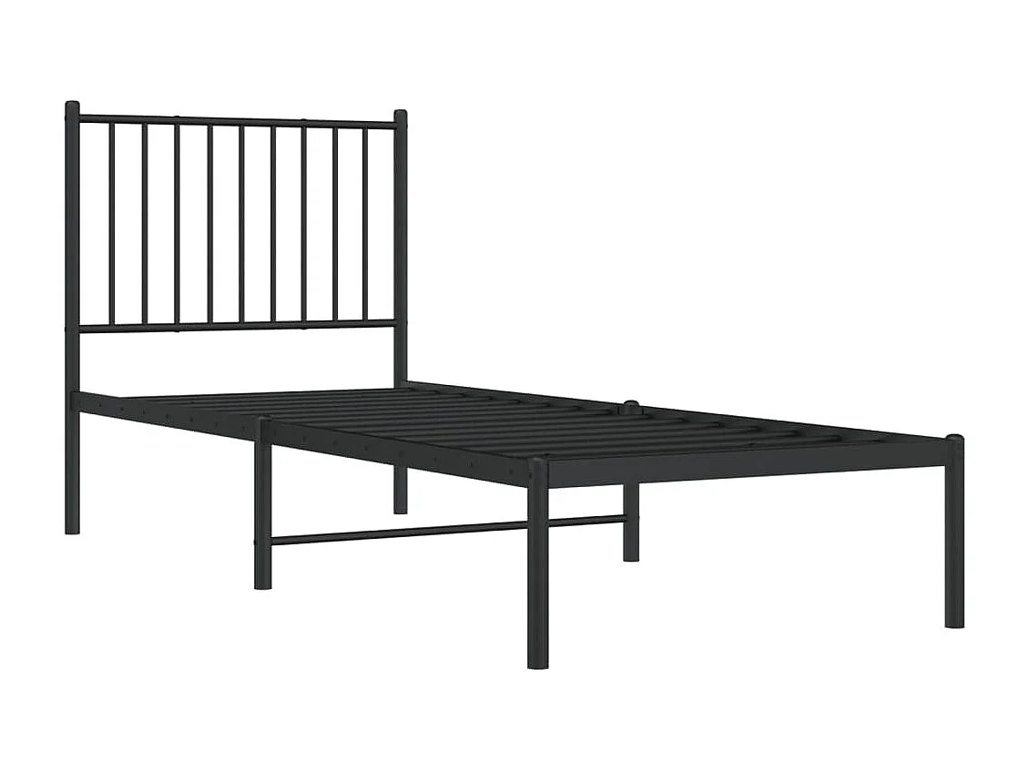 Lit simple | Lit adulte, enfant | Cadre de lit métal avec tête de lit noir 75x190 cm