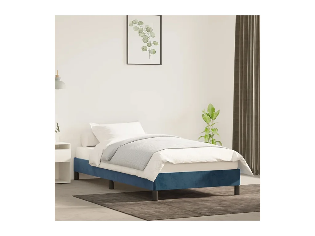 Lit simple | Lit adulte, enfant | Cadre de lit bleu foncé 80x200 cm velours