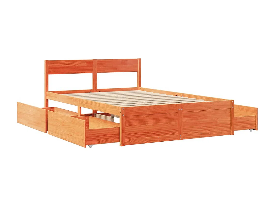 Lit double | Lit adulte | Cadre de lit cire marron 135x190cm bois pin massif