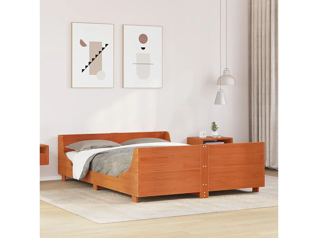 Lit double | Lit adulte | Cadre de lit cire marron 160x200cm bois pin massif