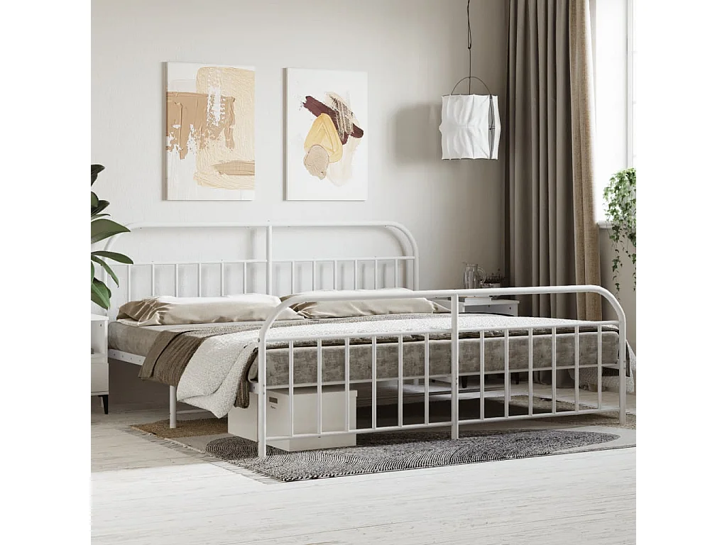 Lit double | Lit adulte | Cadre de lit métal et pied de lit blanc 200x200 cm