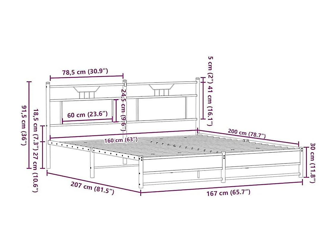 Letto per adulti | Letto matrimoniale | Giroletto senza Materasso Rovere Marrone 160x200 cm Truciolato