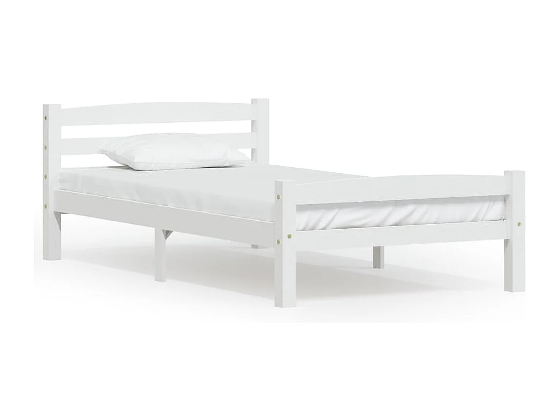 Lit simple | Lit adulte, enfant | Cadre de lit blanc bois de pin massif 90x200 cm