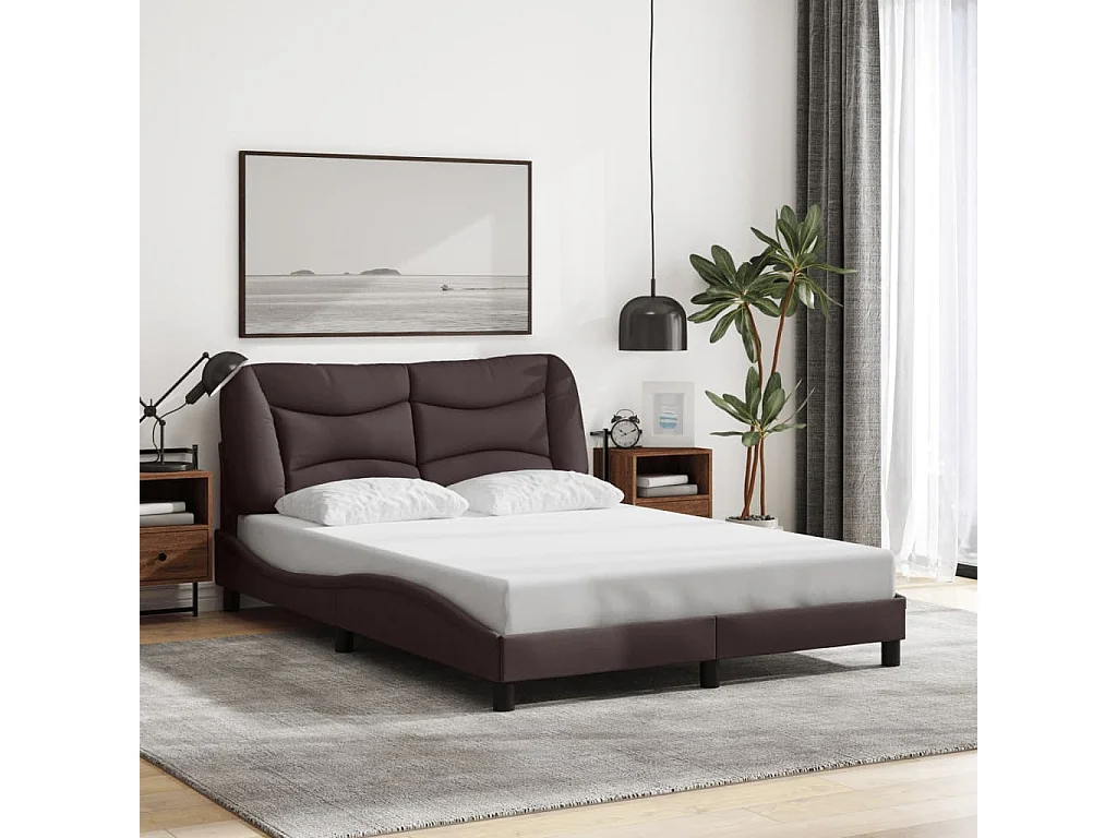 Lit double | Lit adulte | Cadre de lit avec LED marron foncé 140x200cm tissu