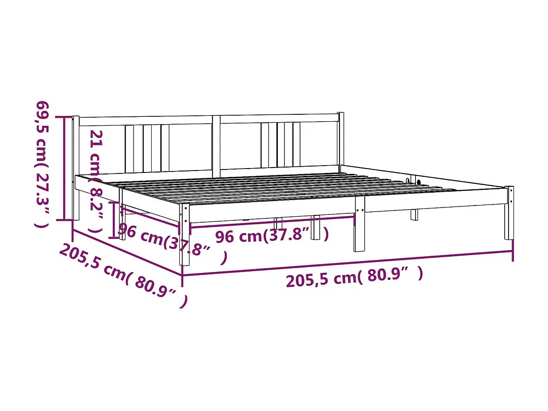 Bedframe | Tweepersoonsbed zonder matras massief hout 200x200 cm