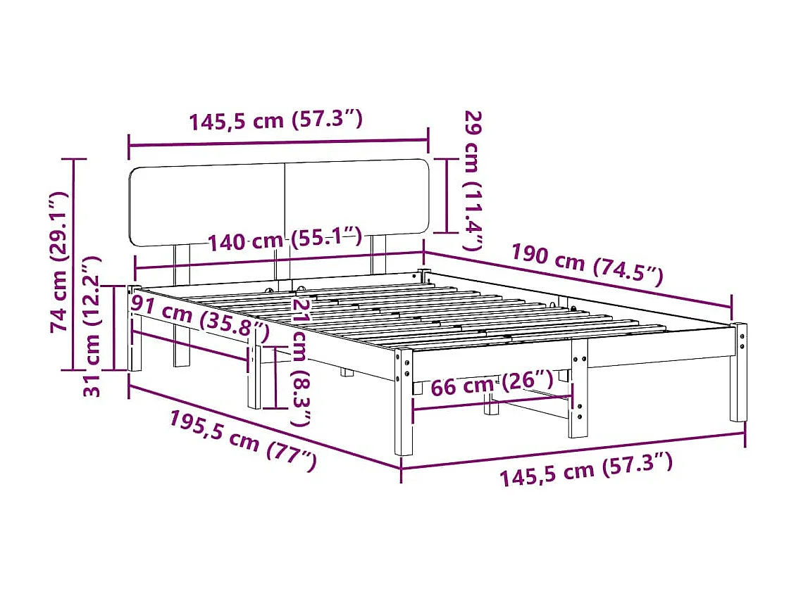 Lit double | Lit adulte | Cadre de lit Naturel 140x190 cm Bois massif en pin