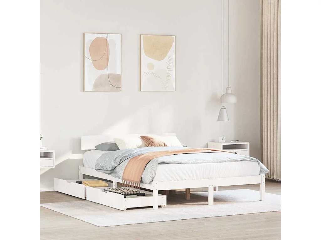 Lit double | Lit adulte | Cadre de lit blanc 135x190 cm bois de pin massif