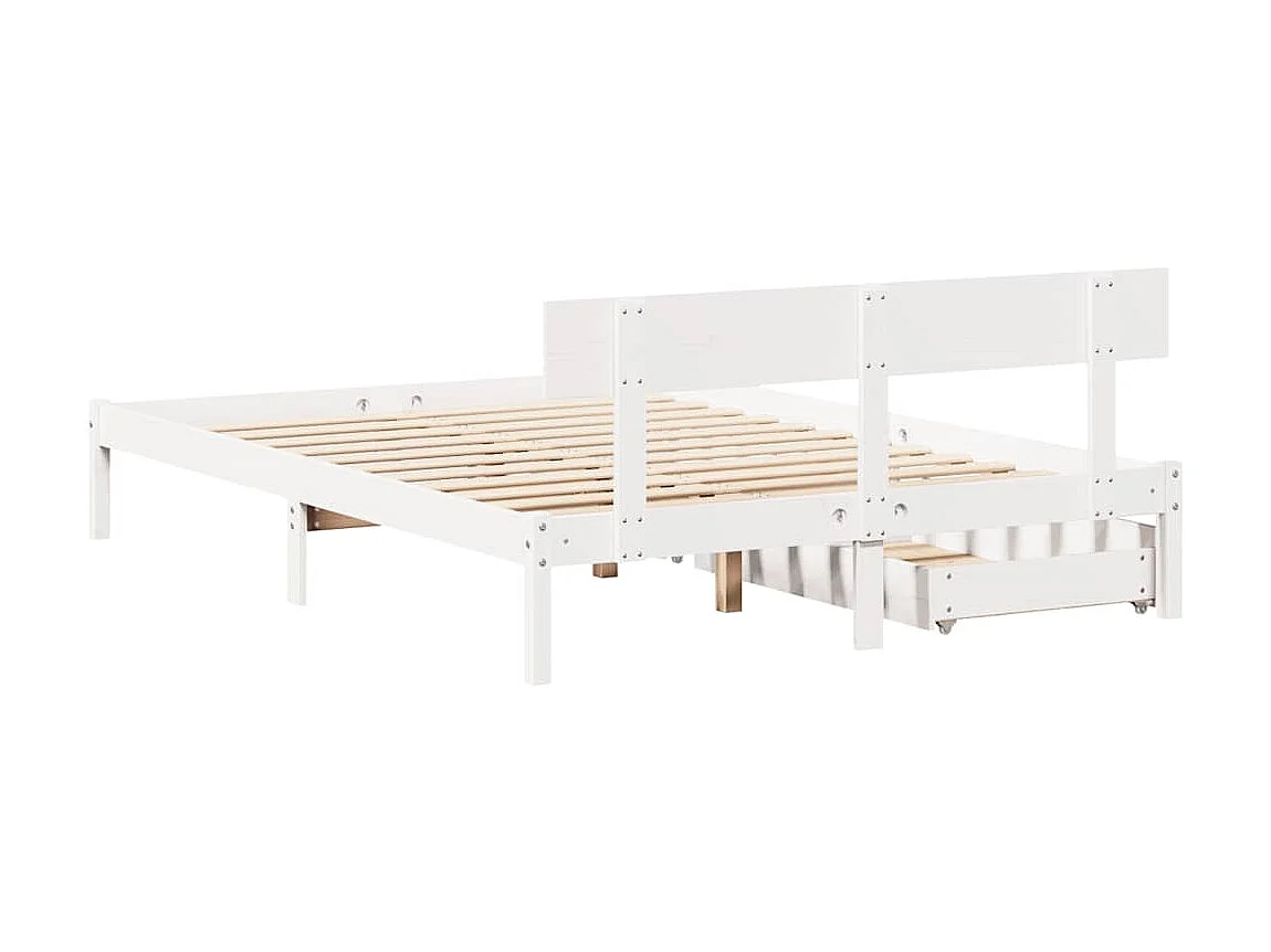 Lit double | Lit adulte | Cadre de lit blanc 135x190 cm bois de pin massif