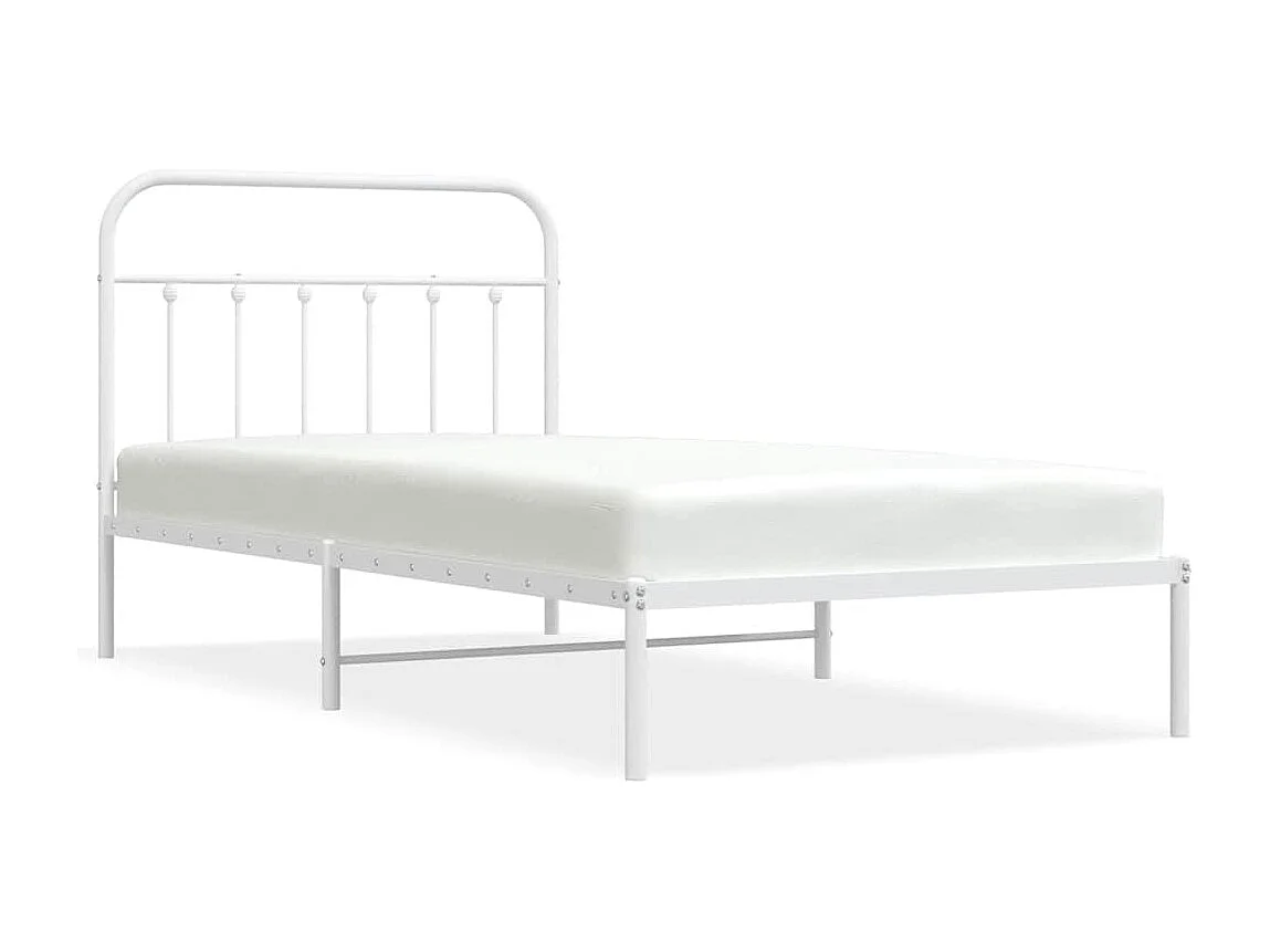 Lit simple | Lit adulte, enfant | Cadre de lit métal et tête de lit blanc 100x200 cm