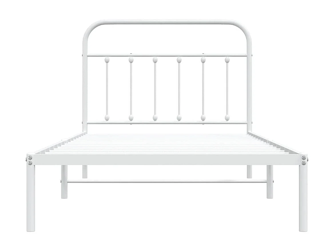 Lit simple | Lit adulte, enfant | Cadre de lit métal et tête de lit blanc 100x200 cm