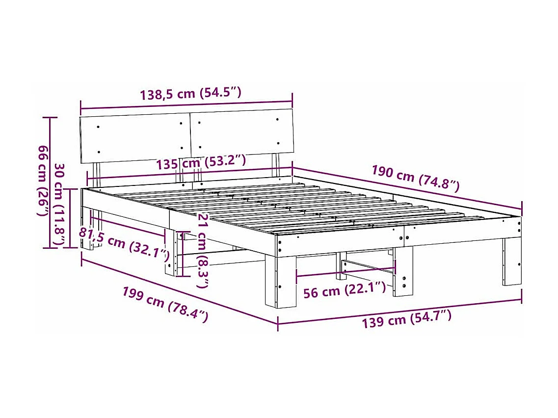 Lit double | Lit adulte | Cadre de lit Blanc 135x190 cm Bois de pin massif