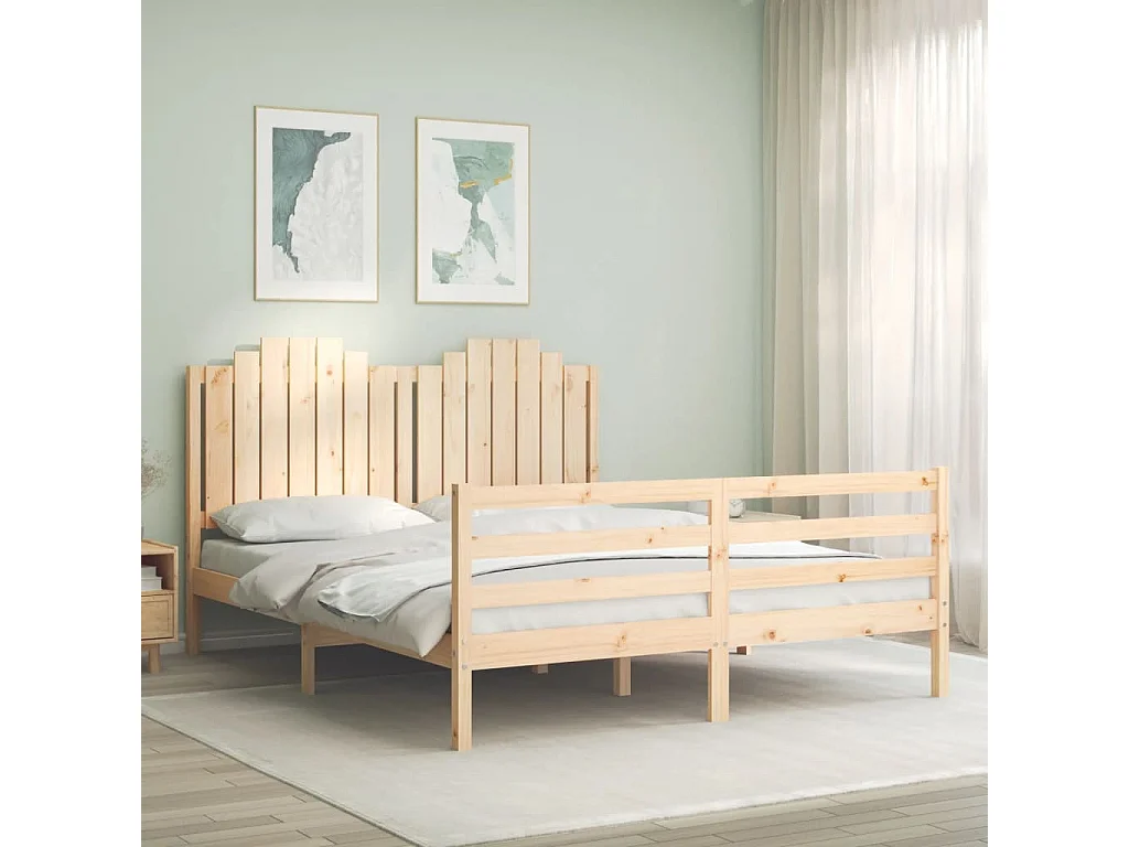 Letto per adulti | Letto matrimoniale | Giroletto con Testiera 160x200 cm in Legno Massello