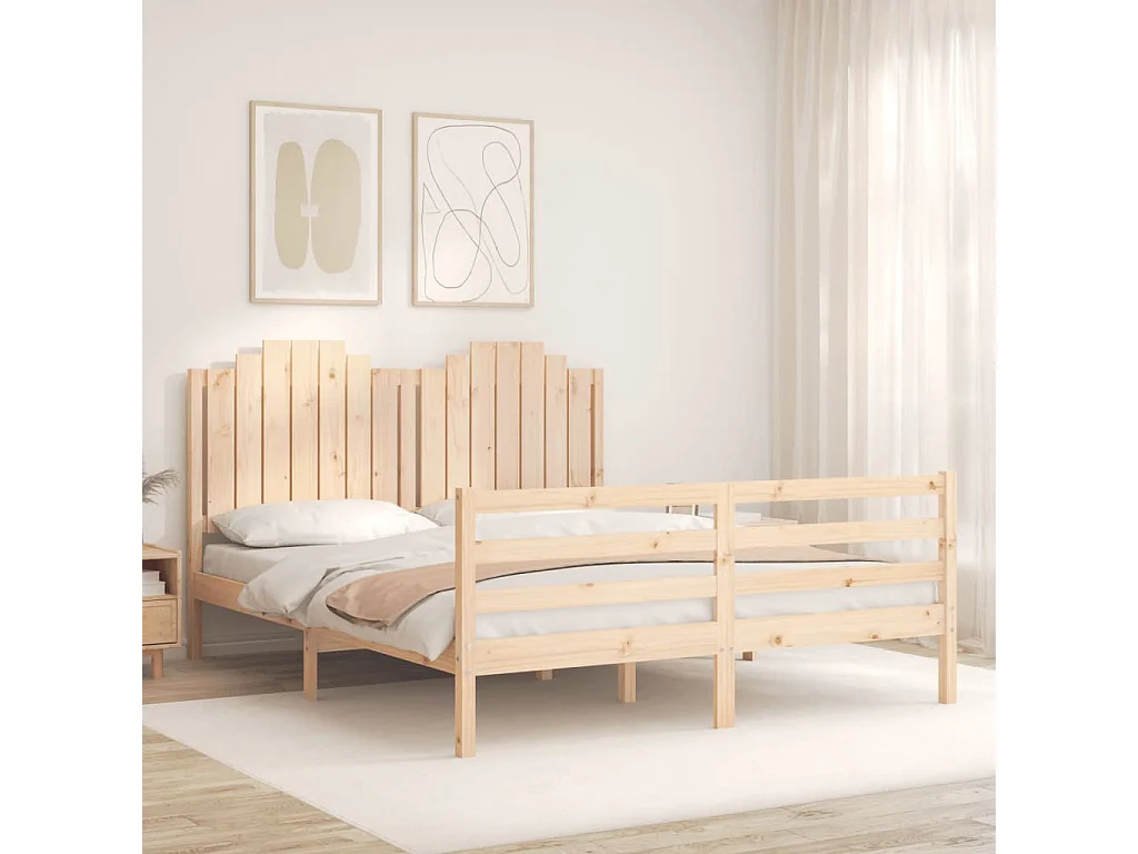 Letto per adulti | Letto matrimoniale | Giroletto con Testiera 160x200 cm in Legno Massello