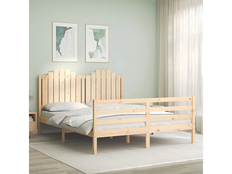 Letto per adulti | Letto matrimoniale | Giroletto con Testiera 160x200 cm in Legno Massello