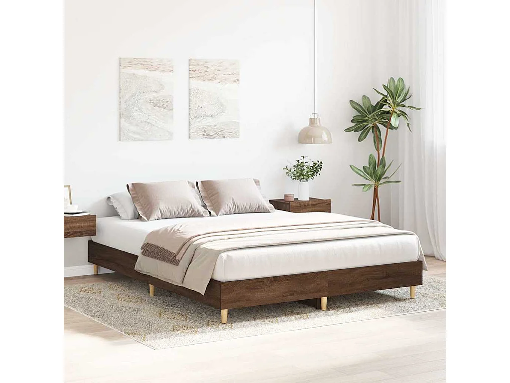 Letto per adulti | Letto matrimoniale | Giroletto senza Materasso Rovere Marrone 150x200 cm Truciolato