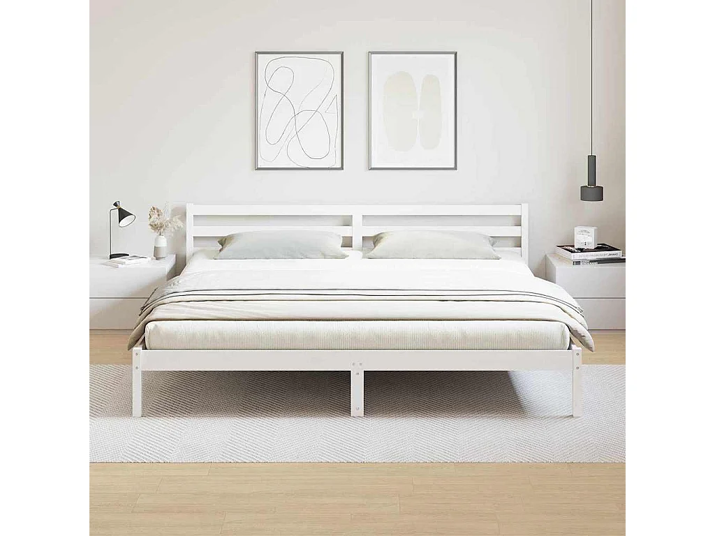 Lit double | Lit adulte | Cadre de lit Blanc 210x180 cm Bois massif en pin