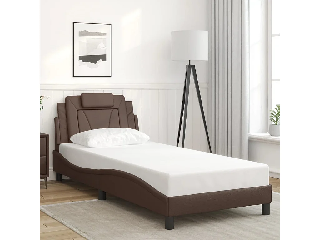 Lit simple | Lit adulte, enfant | Cadre de lit marron 90x200 cm similicuir