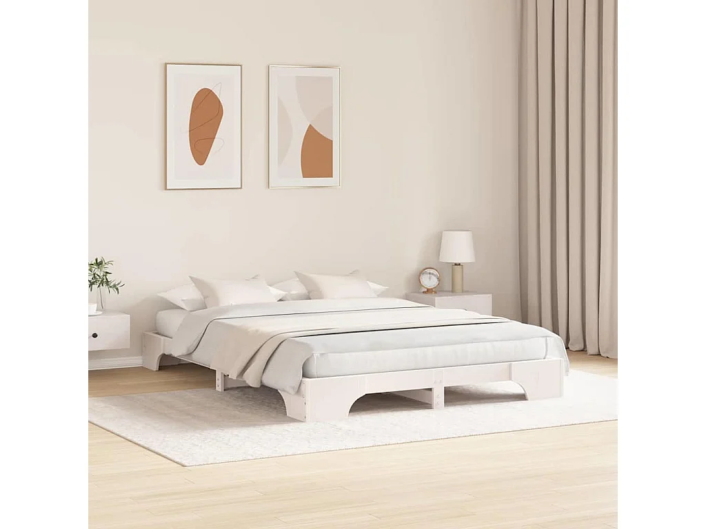 Lit double | Lit adulte | Cadre de lit blanc 160x200 cm en bois de pin massif