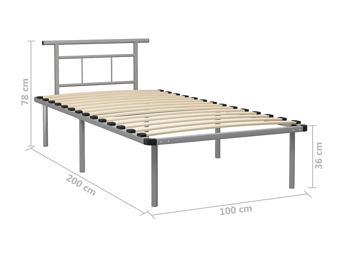 Lit simple | Lit adulte, enfant | Cadre de lit gris métal 100x200 cm