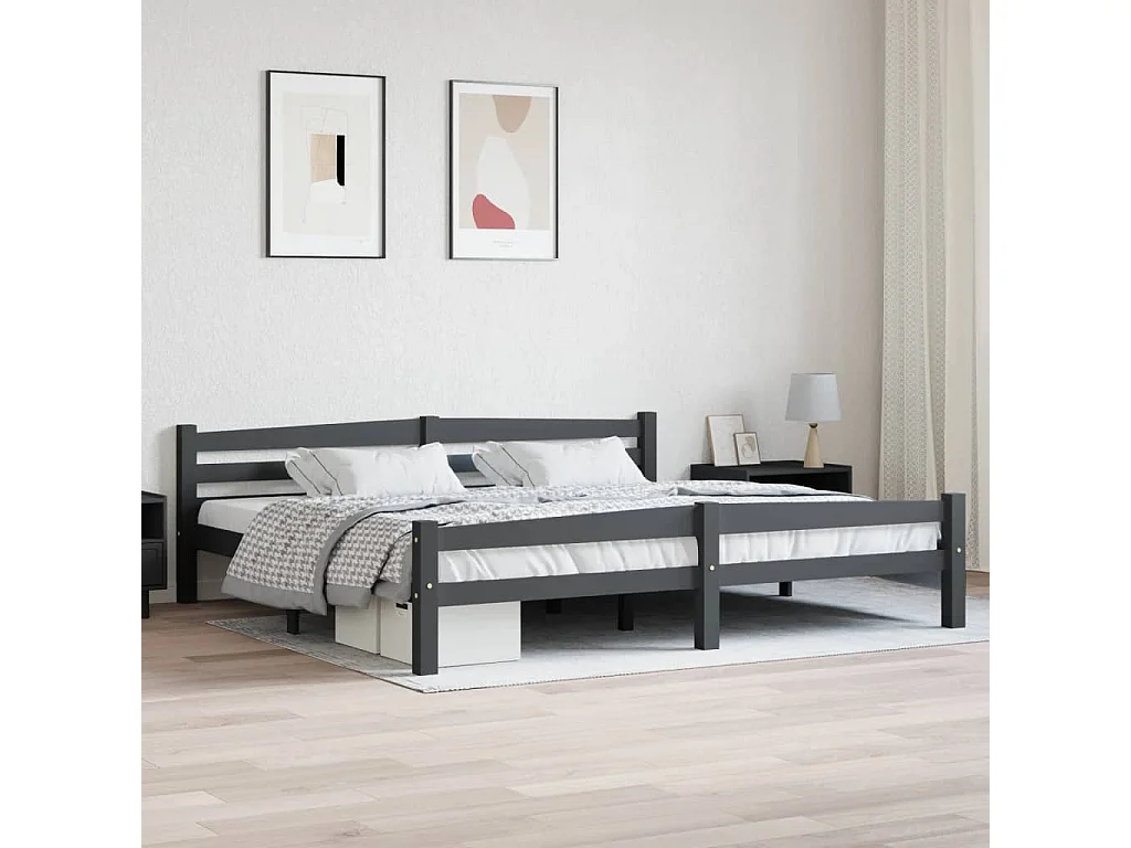 Lit double | Lit adulte | Cadre de lit gris foncé pin massif 200x200 cm