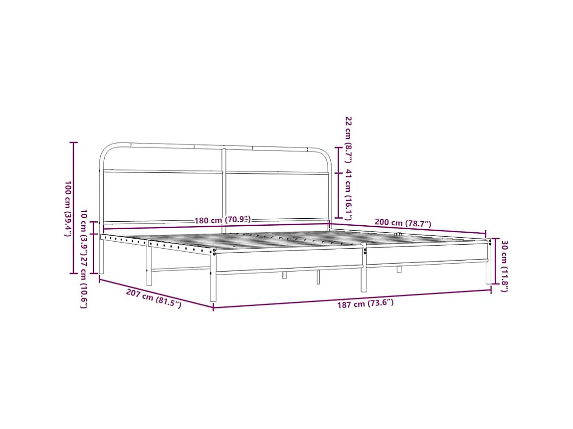 Letto per adulti | Letto matrimoniale | Giroletto senza Materaso in Metallo Rovere Marrone 180x200 cm