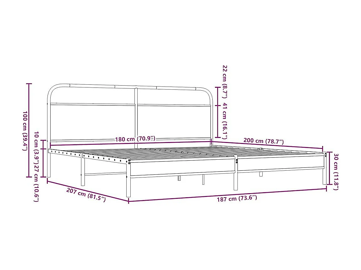 Letto per adulti | Letto matrimoniale | Giroletto senza Materaso in Metallo Rovere Marrone 180x200 cm