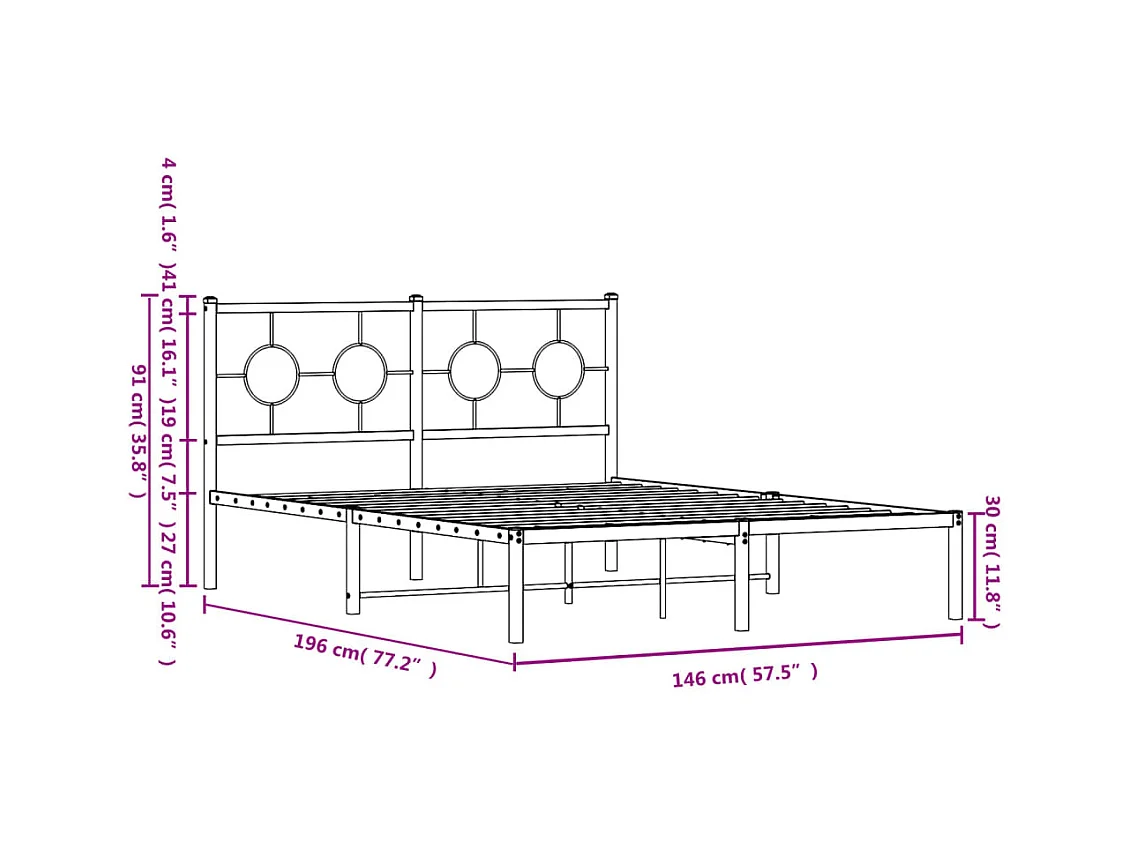 Lit double | Lit adulte | Cadre de lit métal et tête de lit blanc 140x190 cm