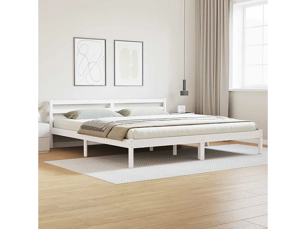 Lit double | Lit adulte | Cadre de lit Blanc 220x200 cm Bois massif en pin