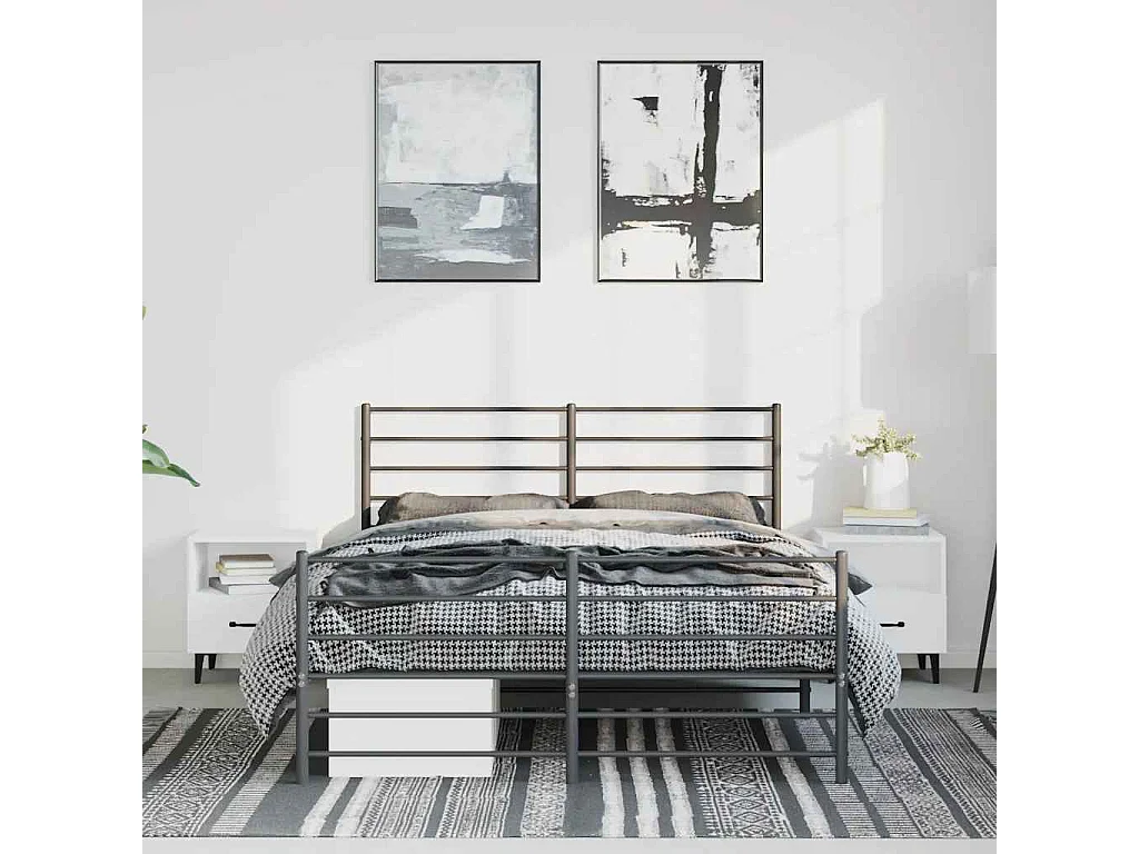 Lit double | Lit adulte | Cadre de lit métal avec pied de lit noir 135x190cm