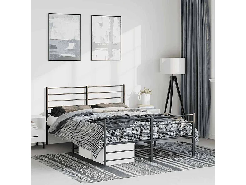 Lit double | Lit adulte | Cadre de lit métal avec pied de lit noir 135x190cm