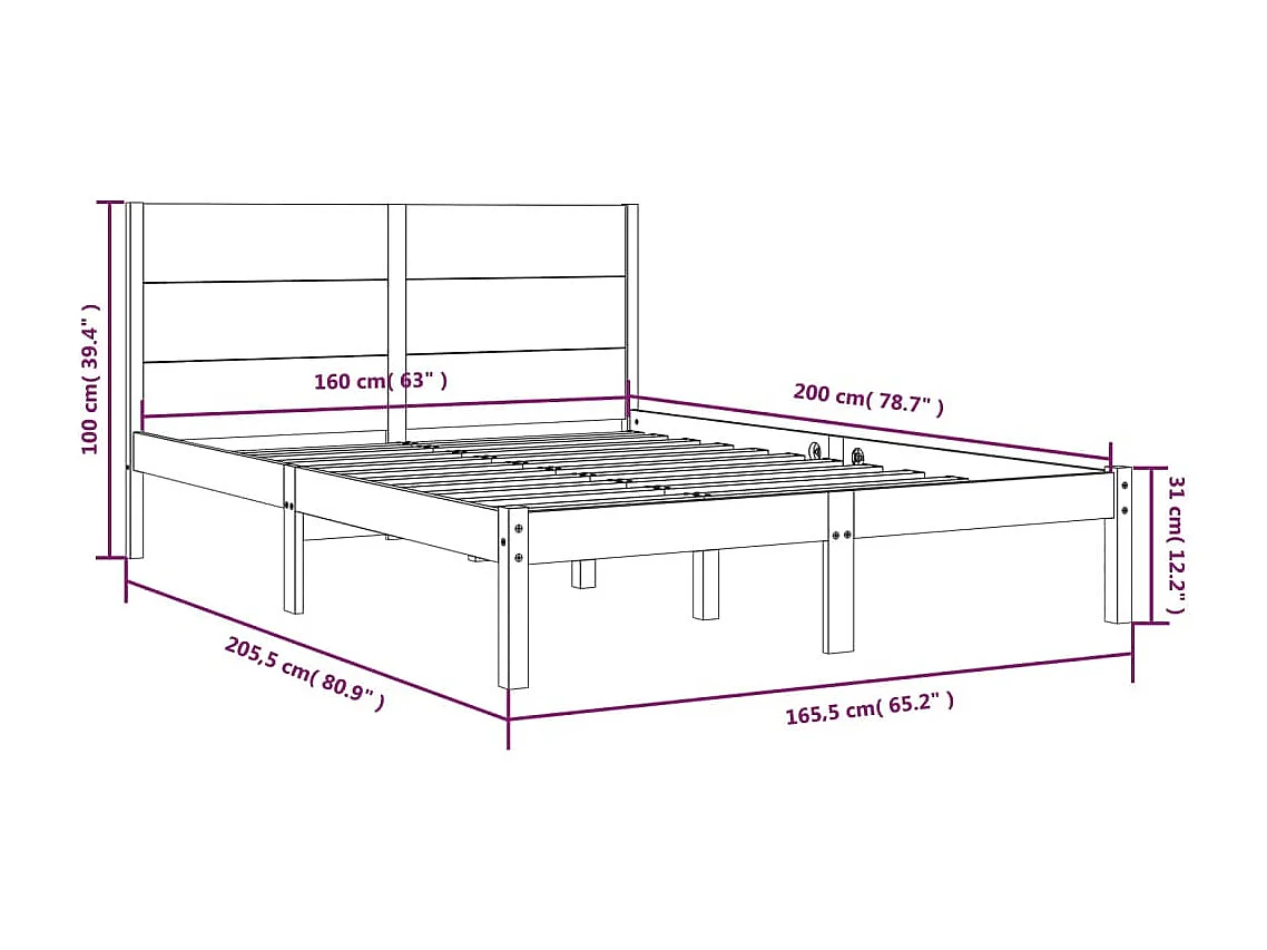 Lit double | Lit adulte | Cadre de lit 160x200 cm bois massif de pin
