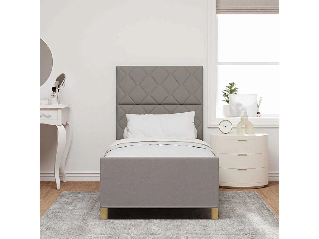 Lit simple | Lit adulte, enfant | Cadre de lit avec tête de lit Taupe 100x200 cm tissu