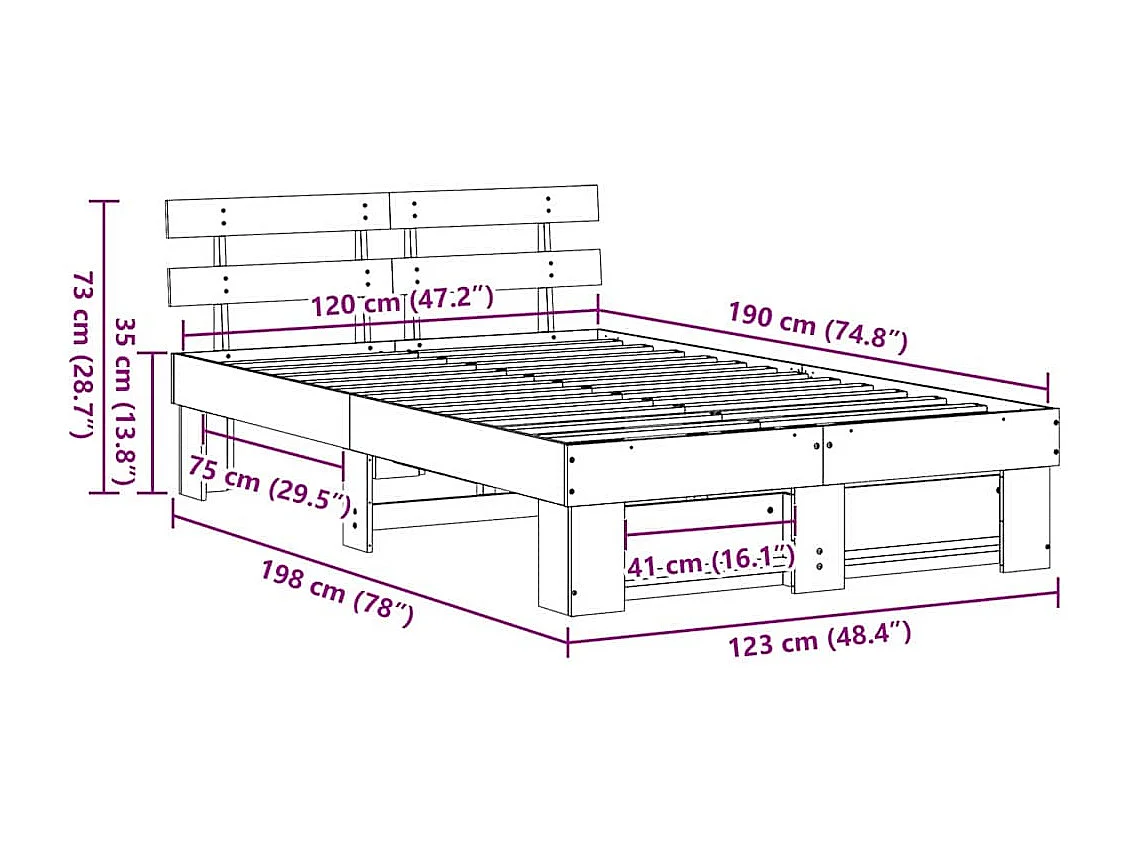 Lit simple | Lit adulte, enfant | Cadre de lit Marron 120x190 cm Bois massif en pin