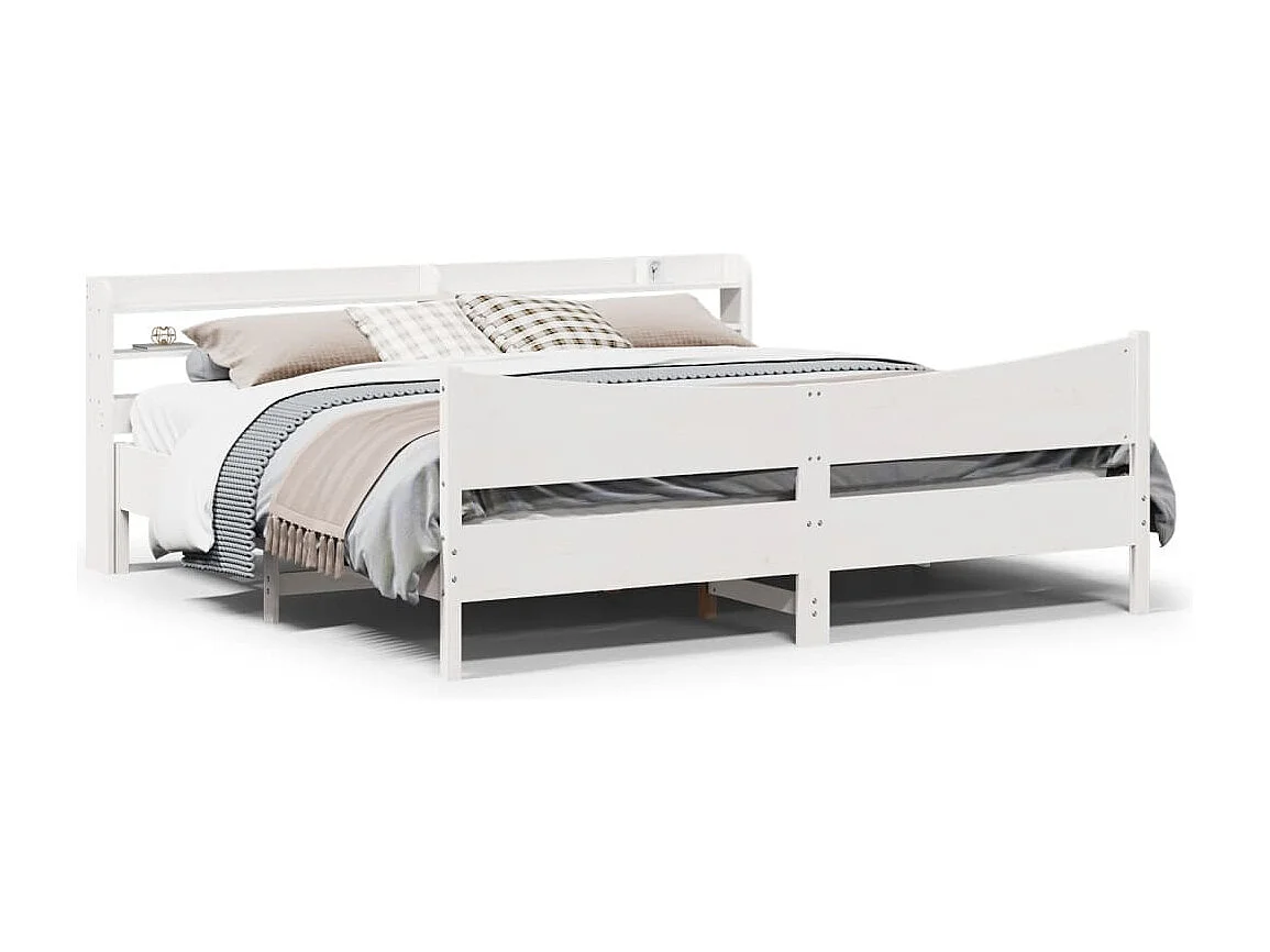Letto per adulti | Letto matrimoniale | Giroletto con Testiera Bianco 200x200 cm Legno Massello di Pino