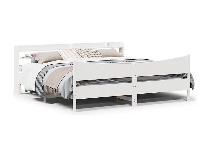 Letto per adulti | Letto matrimoniale | Giroletto con Testiera Bianco 200x200 cm Legno Massello di Pino