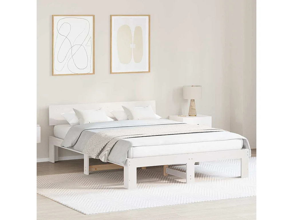 Lit double | Lit adulte | Cadre de lit Blanc 150x200 cm Bois de pin massif