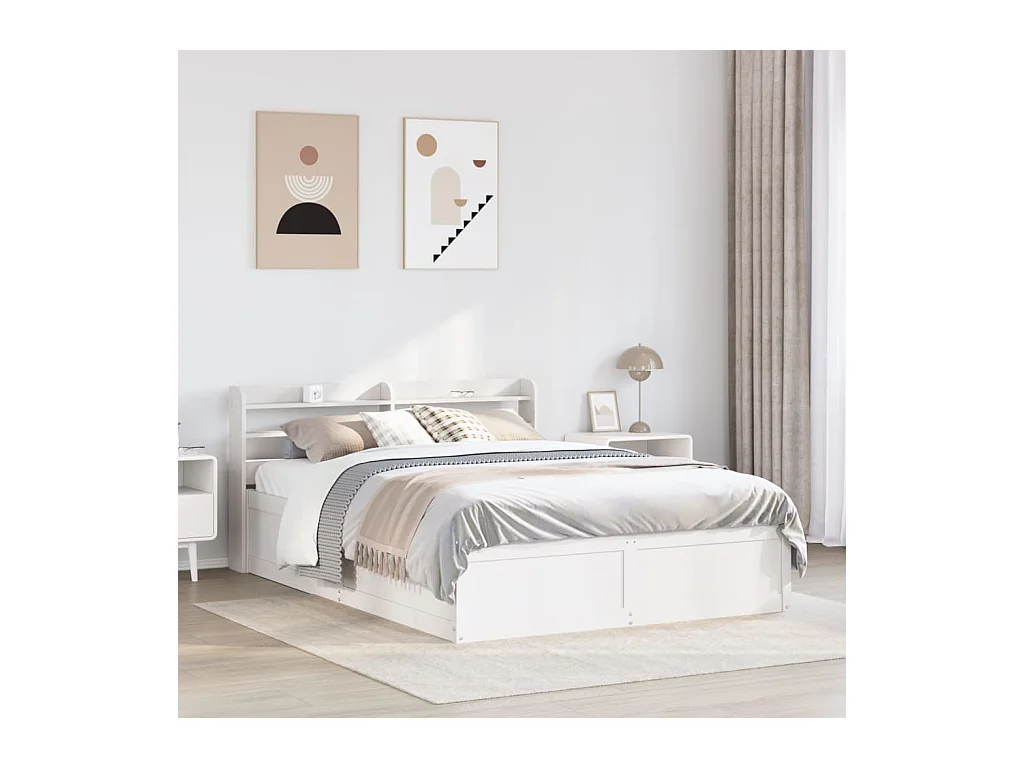 Letto per adulti | Letto singolo | Giroletto con Testiera Bianco 120x190 cm Legno Massello di Pino