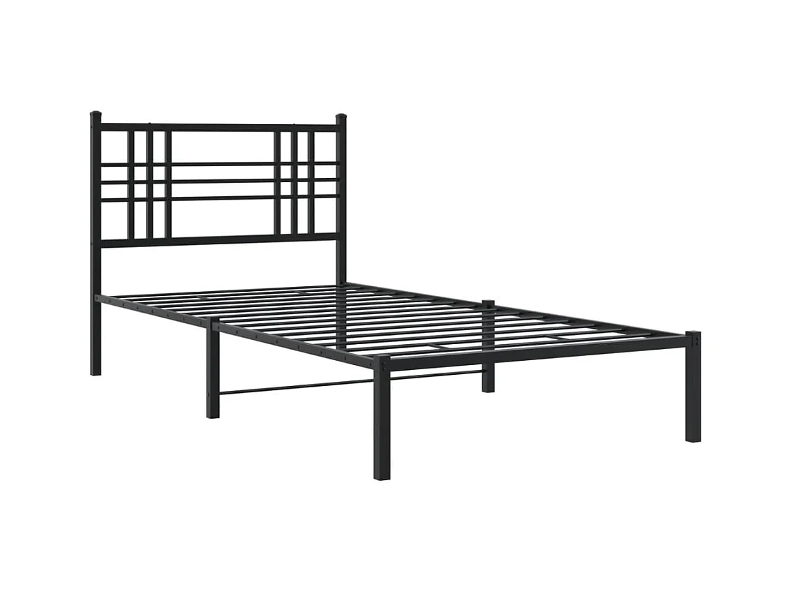 Lit simple | Lit adulte, enfant | Cadre de lit métal avec tête de lit noir 90x190 cm