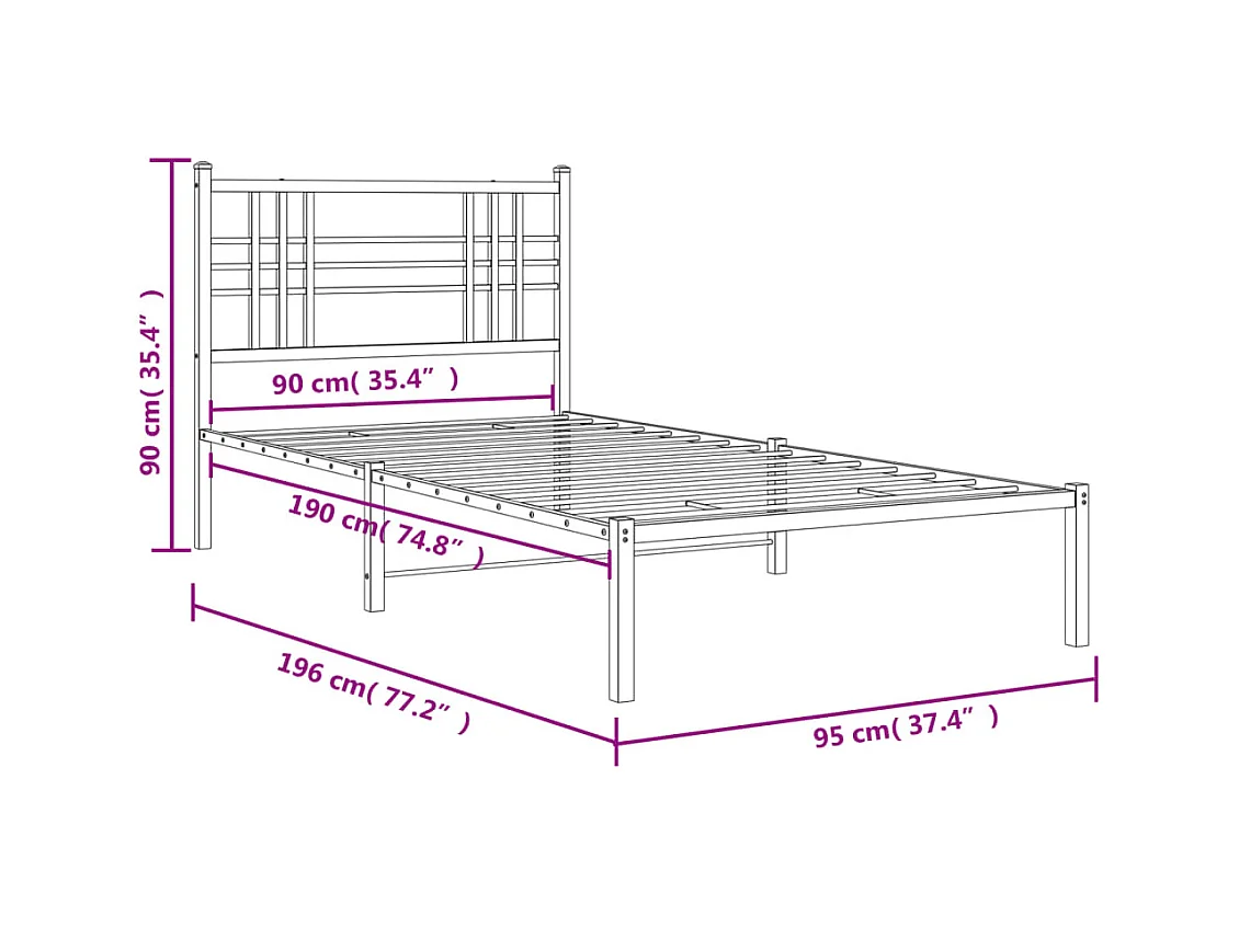 Lit simple | Lit adulte, enfant | Cadre de lit métal avec tête de lit noir 90x190 cm