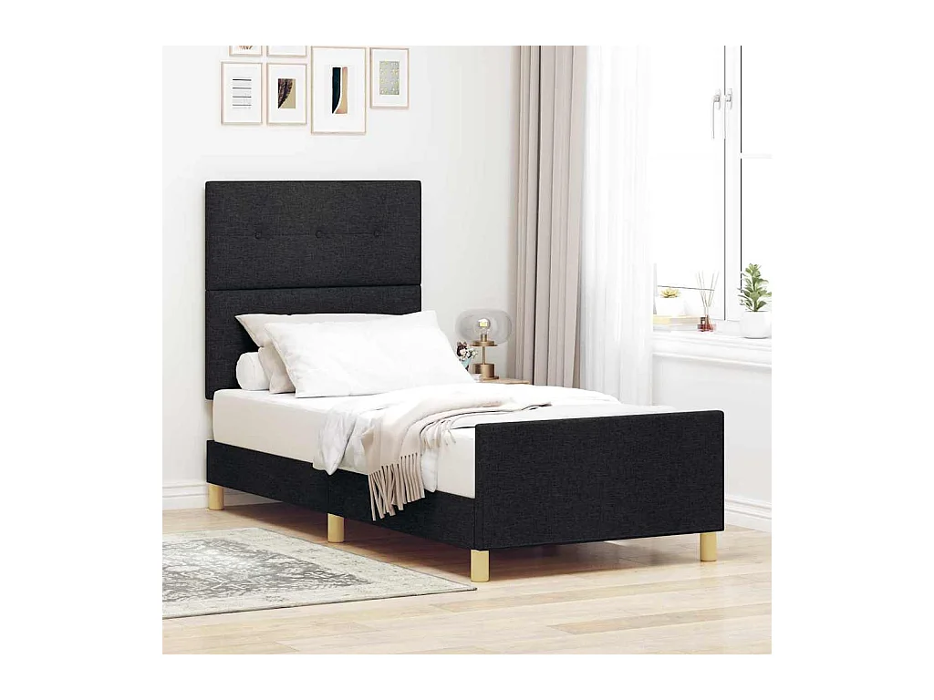 Lit simple | Lit adulte, enfant | Cadre de lit avec tête de lit Noir 100x200 cm tissu
