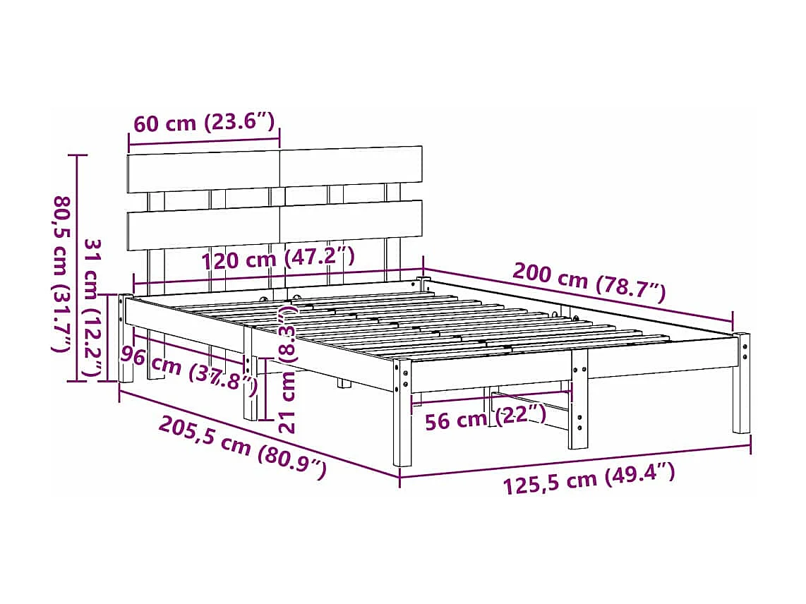 Lit simple | Lit adulte, enfant | Cadre de lit Marron 120x200 cm Bois de pin massif