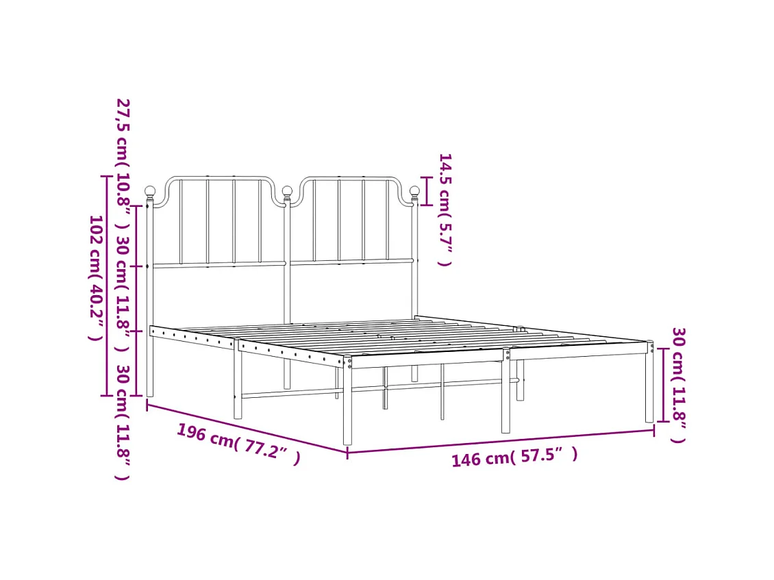 Lit double | Lit adulte | Cadre de lit métal avec tête de lit noir 140x190cm