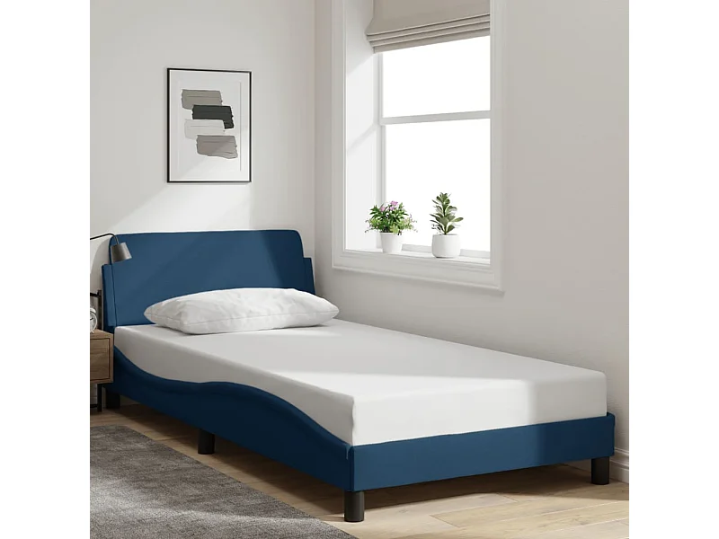 Lit simple | Lit adulte, enfant | Cadre de lit avec tête de lit bleu 100x200cm tissu