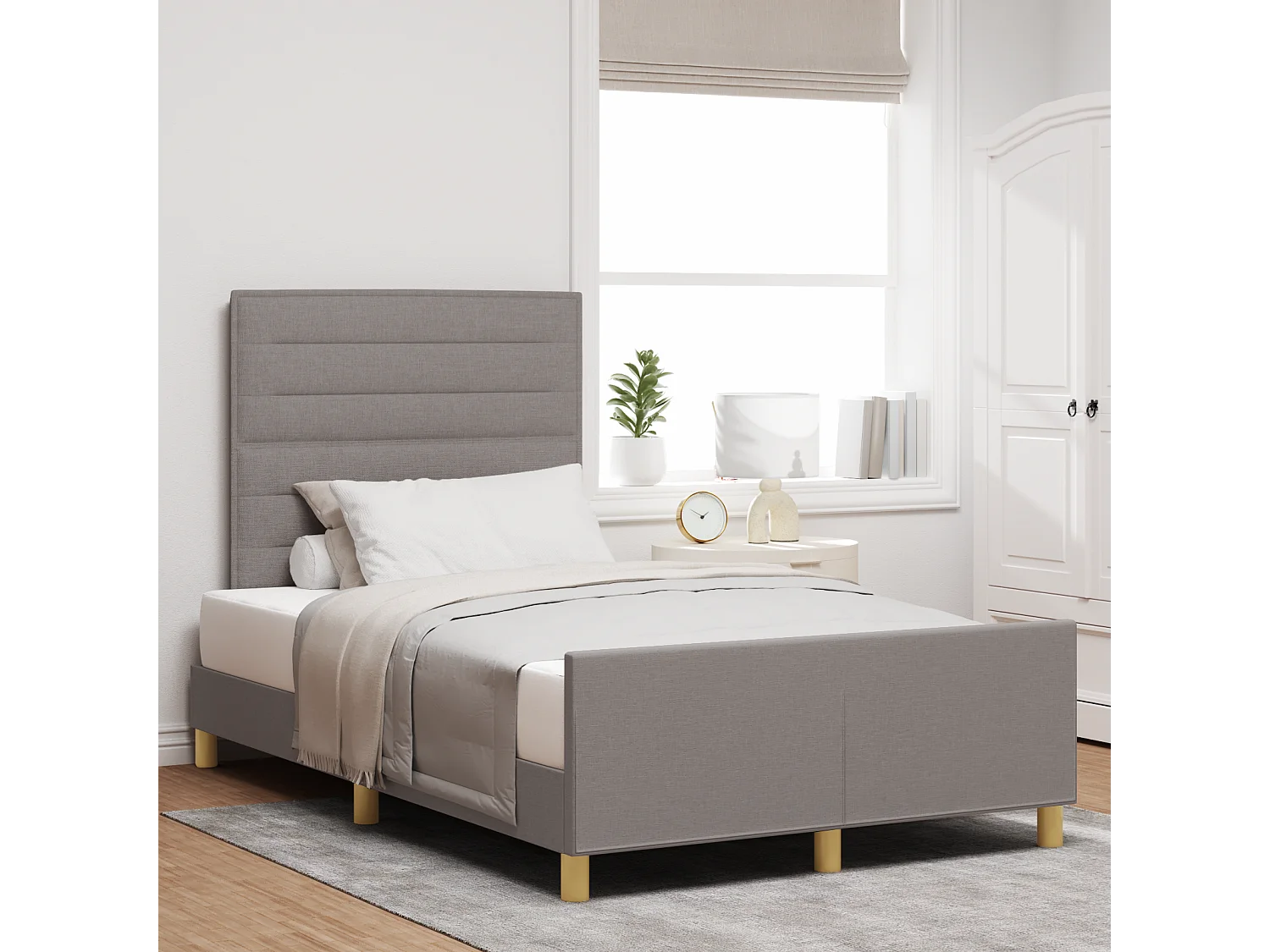 Lit simple | Lit adulte, enfant | Cadre de lit avec tête de lit Taupe 120x200 cm tissu