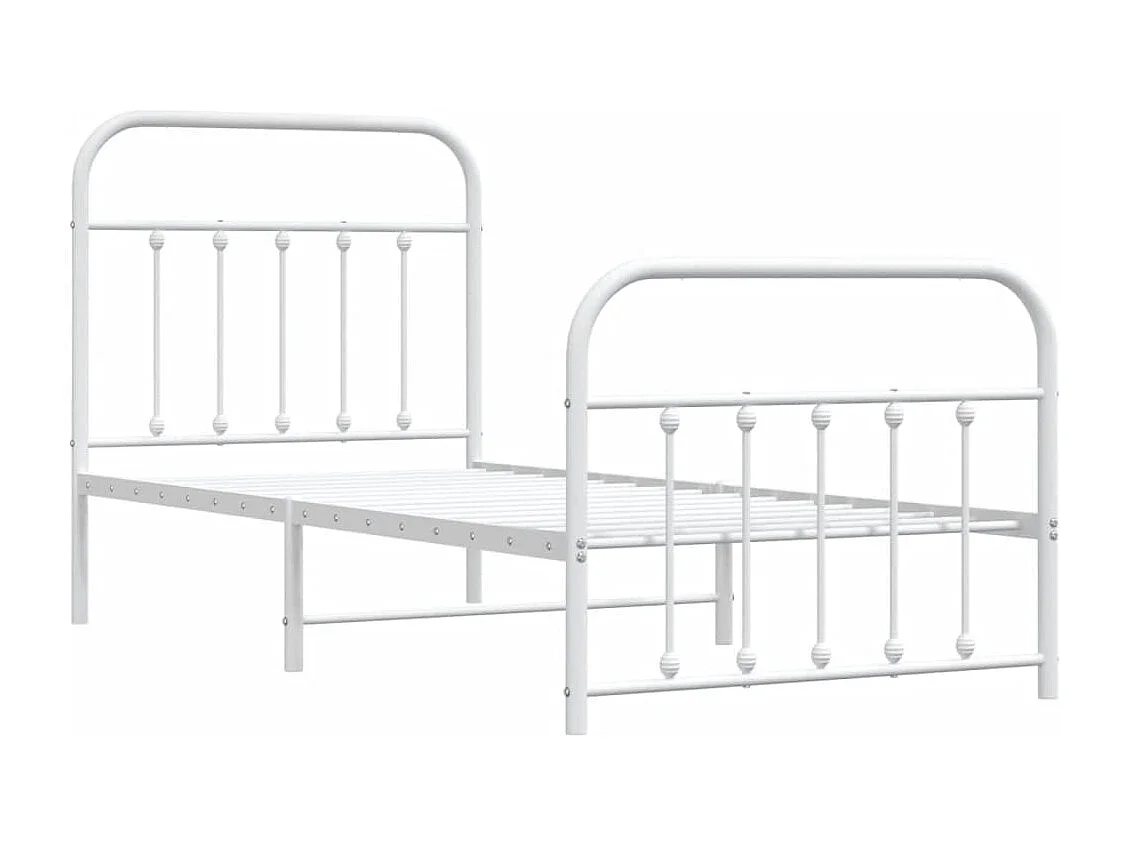 Lit simple | Lit adulte, enfant | Cadre de lit métal avec pied de lit blanc 90x200cm
