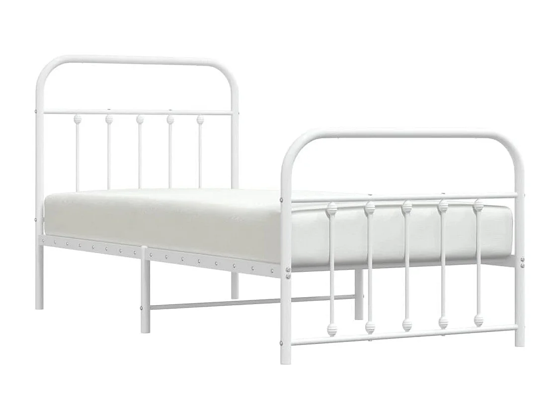 Lit simple | Lit adulte, enfant | Cadre de lit métal avec pied de lit blanc 90x200cm
